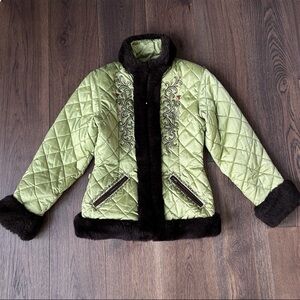 Cache Green Quilted Jacket with Black Trim vintage Y2K whimsigoth